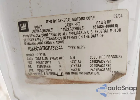 2005 GMC Yukon Slt z USA, uszkodzony, nr VIN 1GKEC13T85R132844